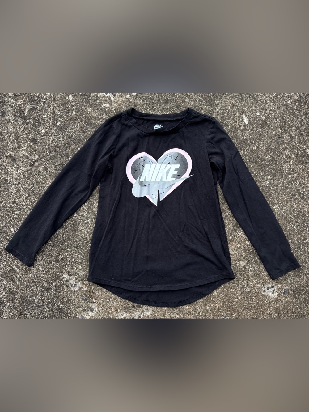 Nike Black Long-Sleeve Tee with Pink-Accented Heart Logo
